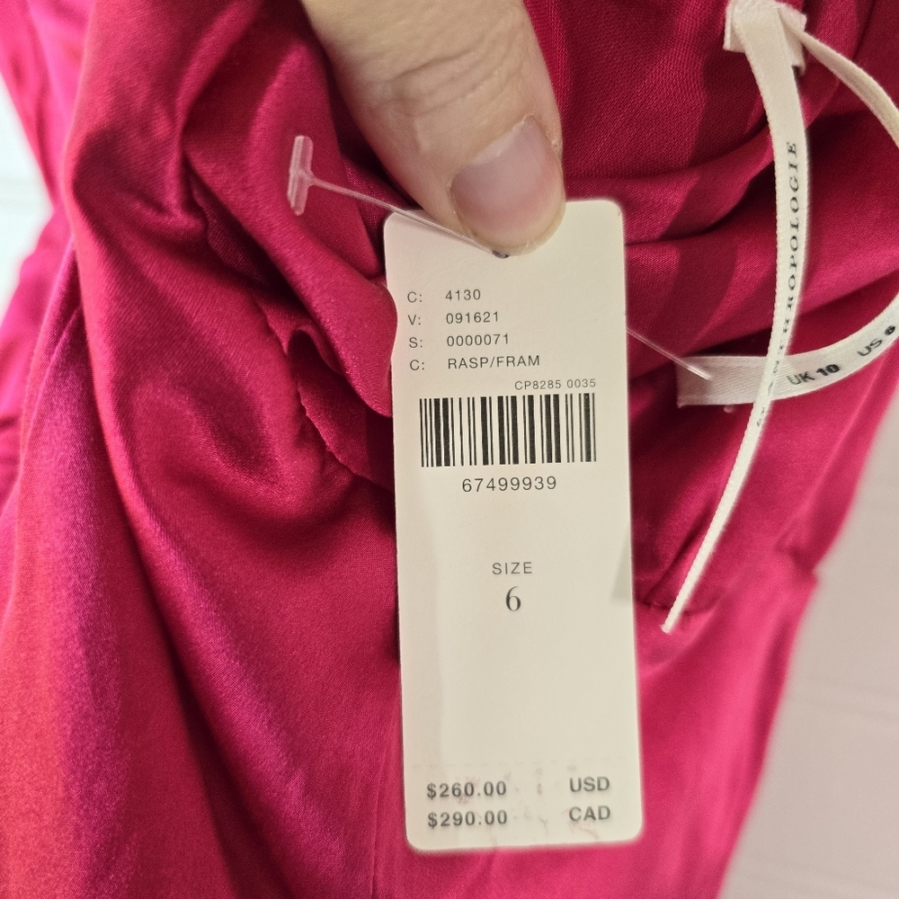 Anthropologie Braided One Shoulder 100% Silk Midi Dress in Raspberry NWT New - Picture 9 of 11
